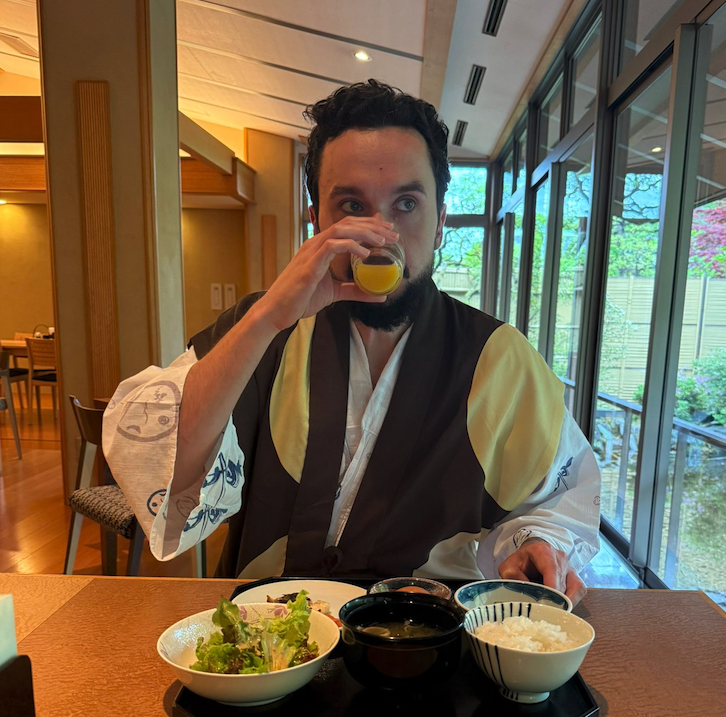 Enjoying a traditional Japanese meal while traveling
